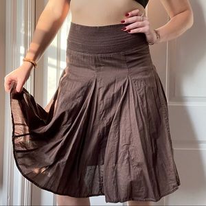 VINTAGE OLD NAVY XSMALL BROWN FLOWY CASUAL STRETCHY MIDI SKIRT